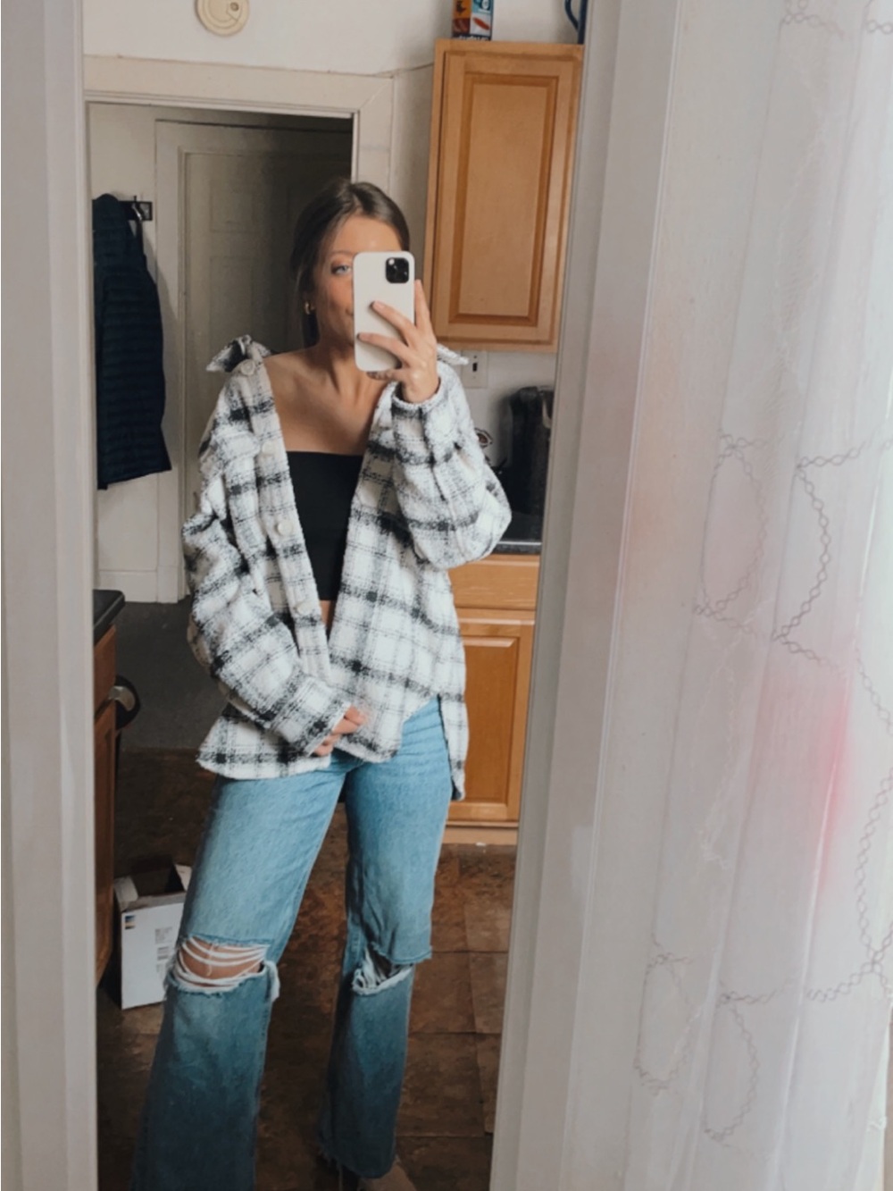 Zara High Rise Wide Leg Distressed Jeans